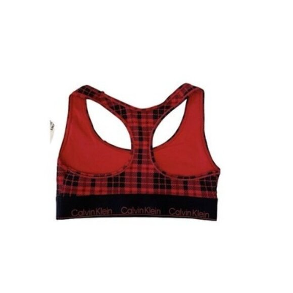 Calvin Klein Modern Cotton Holiday Red Plaid Unlined Bralette Size S NWT $30 - Picture 2 of 3